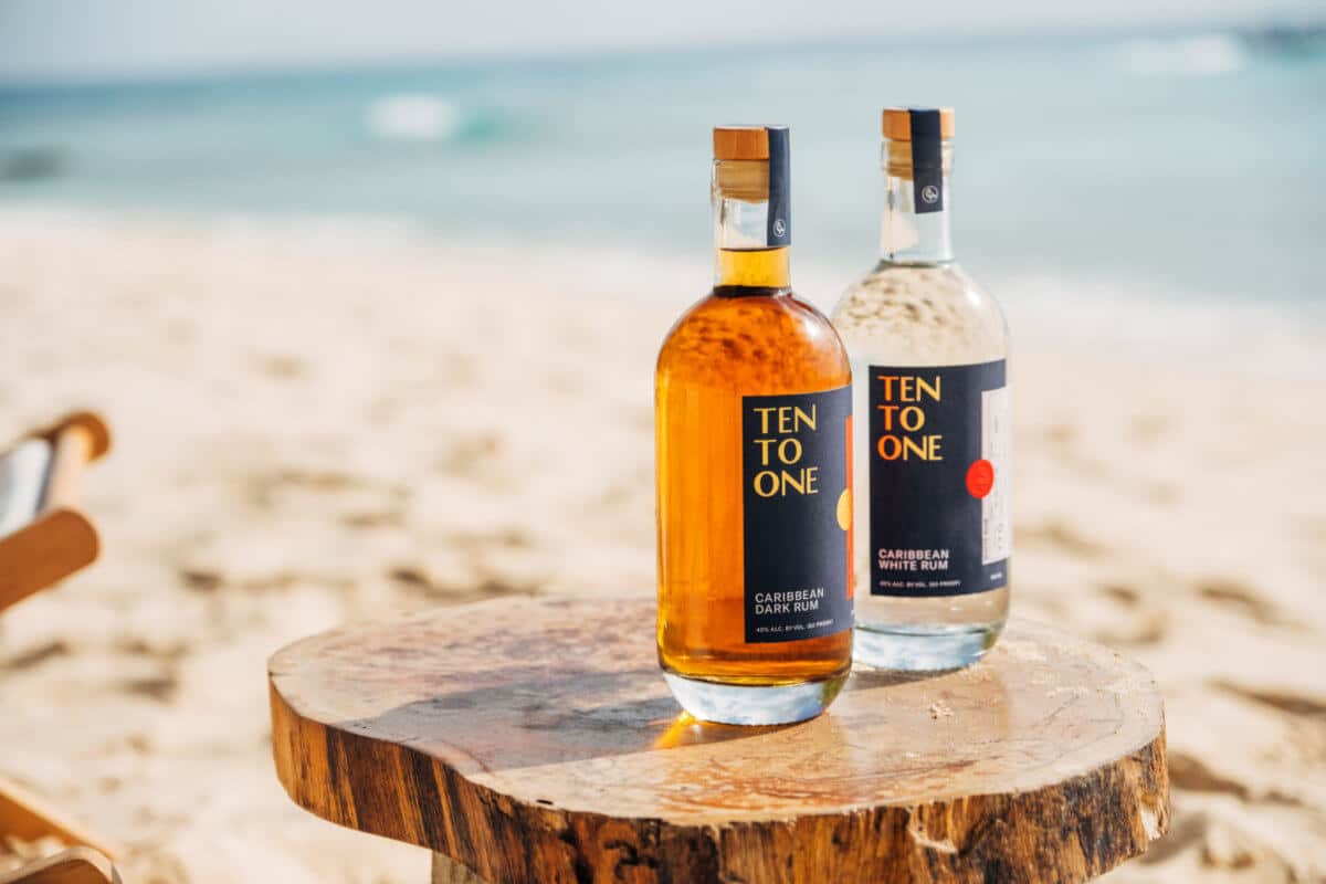 Ten To One Rum bottles on beach